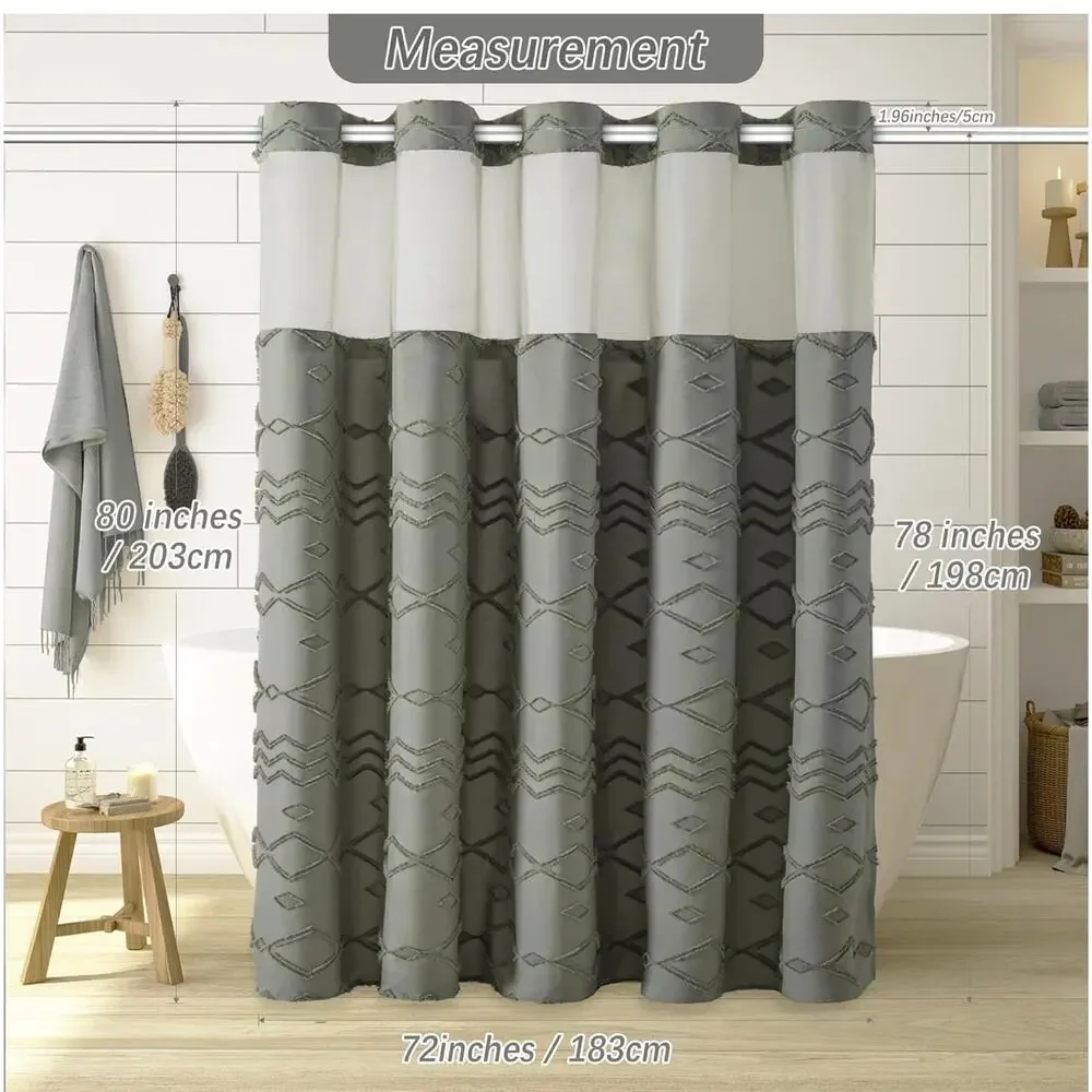 PANGSINNE Boho Farmhouse Tufted Chevron Striped Textured Shower Curtain Gray